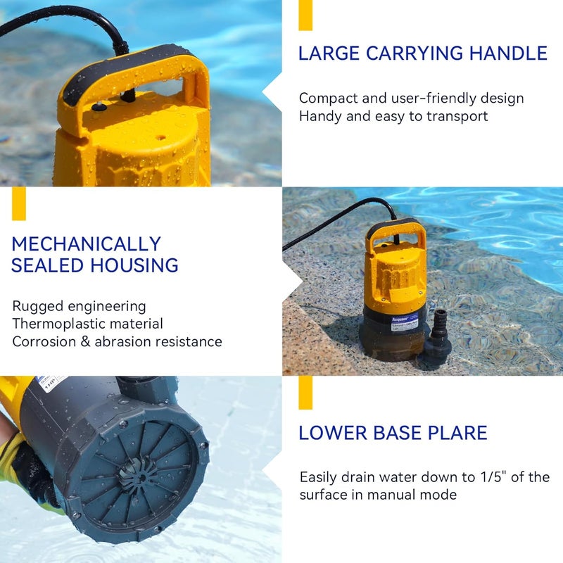 Acquaer 1HP Sump Pump, 4345GPH Submersible Water Pump for Water Removal in Hot Tubs, Pools, Basements, and Garden Ponds - Image 4